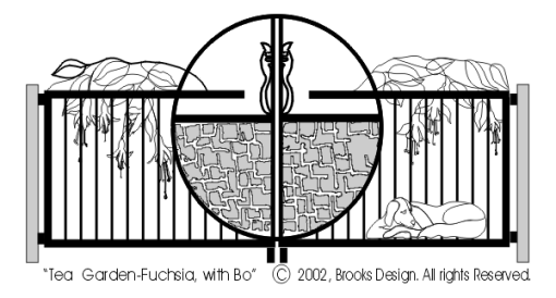 Decorative Gates #2y:'Fuchsia-Tea Garden, with Bo'.digital drawing